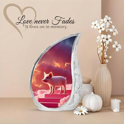 Pig Memorial Urn - Pink Cloud Large Human Cremation Ash Holder - Adult Ashes Container for Men & Women 10 Inch with 4 Keepsake - Burial Urns Human Ashes for Mother and Father - color: Pig Teardrop Urn - 10