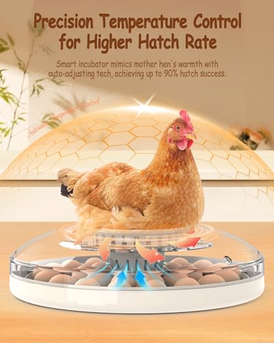 Incubators for Hatching Eggs with Automatic Egg Turning, Auto Temperature Control, Humidity Display, LED Egg Candler, 30 Eggs Incubator for Chicken, Quail, Parrot Eggs