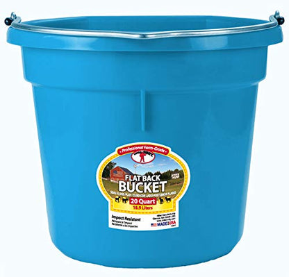 Little Giant Plastic Animal Feed Bucket (Teal) Flat Back Plastic Feed Bucket with Metal Handle (20 Quarts / 5 Gallons) (Item No. P20FBTEAL6)