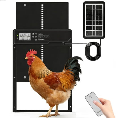 Large Automatic Chicken Coop Door Solar Powered - Aluminum Alloy Auto Chicken Door with Timer, Light Sensor, 4 Modes, LCD Display & Anti-Pinch Tech - for Chickens, Ducks, Geese