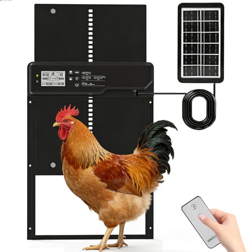 Large Automatic Chicken Coop Door Solar Powered - Aluminum Alloy Auto Chicken Door with Timer, Light Sensor, 4 Modes, LCD Display & Anti-Pinch Tech - for Chickens, Ducks, Geese