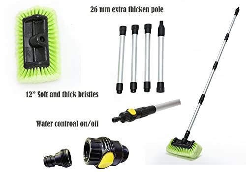 Forgrace Car Wash Brush 12" with Long Handle 60 Inch, Soft Bristle Scrub Brush for Car, Truck, Boat, RV, House Siding, Deck Camper Exterior Washing Cleaning Tool Green - color: Green With Handle