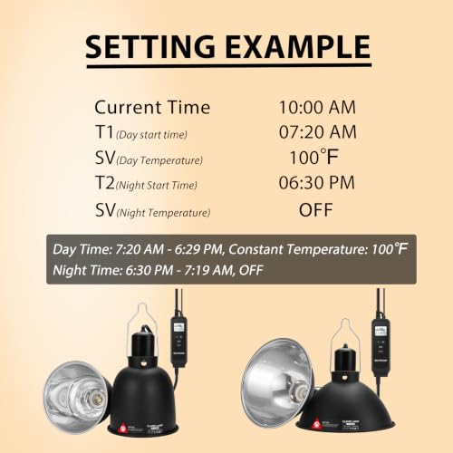 REPTITRIP 8.5" Reptile Heat Lamp Fixture with PID Dimming Thermostat, Independent Day Night Temperature Control, MAX 150W (Bulb Not Included) - size: 8.5 INCH