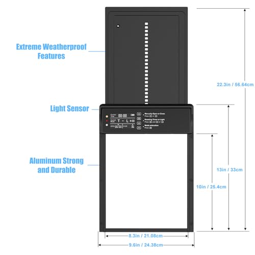 Automatic Chicken Coop Door Solar Powered, Third-Generation Upgraded, Aluminum Alloy | Light Sensor & Timer | Anti-Pinch | LCD Dsipiay | Remote Control | Low Battery Reminder | Alarm Mode
