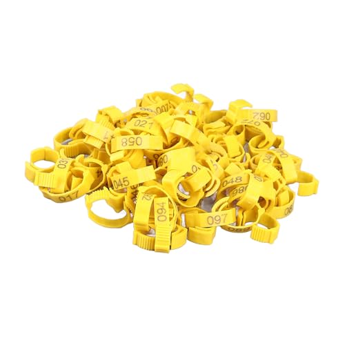 SUNGOOYUE 100 Pcs Chicken Leg Rings Plastic Numbered Poultry Identification Bands Clip On Round Ankle for Chickens Ducks Hens Breeders Farm Flock Tracking (100Pcs Yellow Rings with Number Markers) - color: 100pcs Yellow Rings With Number Markers