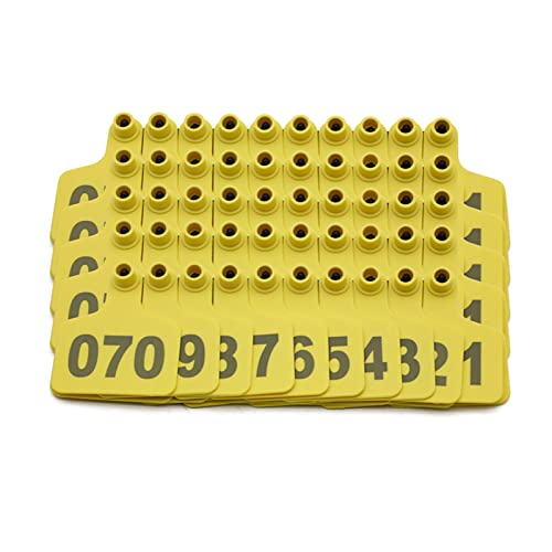 100PCS Cattle Ear Tags Numbered 001-100, Plastic Livestock Animal Ear Tag for Cows Goats Sheep Pigs Animal Identification Earring Tagger (Yellow) - color: Yellow