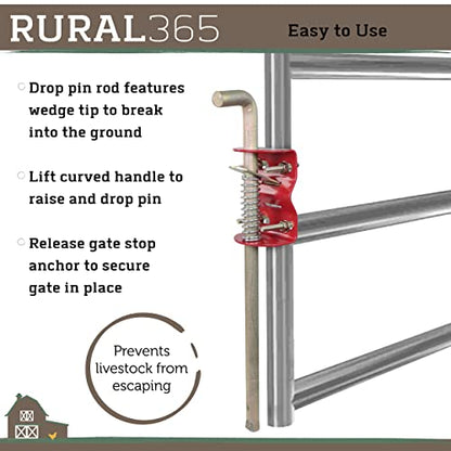 Rural365 Farm Gate Anchor Cane Bolt 18in - Farming Livestock Spring-Loaded Fence Gate Drop Rod Cattle Gate for Tube Gate
