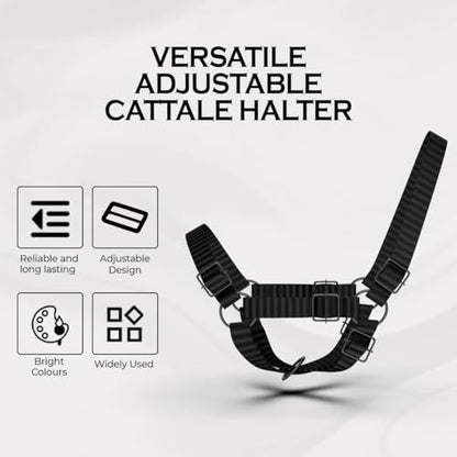 HADZAM Adjustable Nylon Cow Halter | Calf Halter one Halter for (1 Year to Full Size) Easy Adjustable Straps elimates the Need of Ill-Fitting Cattle Halter - color: BLACK