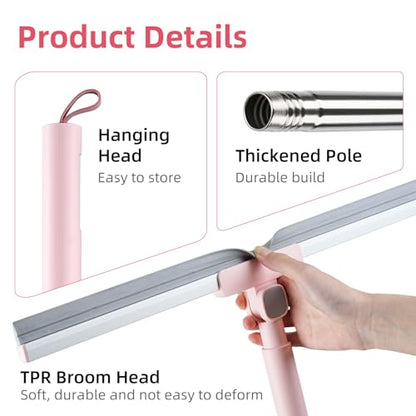 Floor Squeegee with Long Handle, 51 inch Stainless Steel Handle & 19 inch Rubber Blade, Heavy Duty Squeegee Mop for Tile, Garage, Shower Glass, Marble, Windows Cleaning & Water Removal
