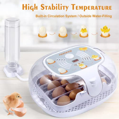 Egg Incubator with Automatic Egg Turner, Temperature Control, and Egg Candle Function - Perfect for Hatching Chicken, Duck, and Turkey Eggs at Home or on The Farm