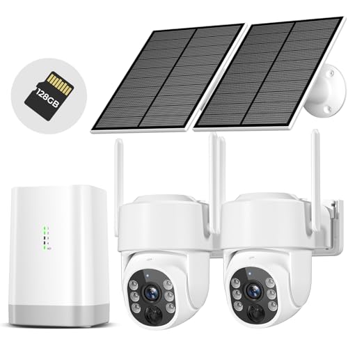 Security Cameras Wireless Outdoor 5G& 2.4G, No Subscription, 2 Cam-Kit,4MP Solar Powered Home Security Cameras System With 360°PTZ,128GB Local Storage,Color Night Vision WiFi Cameras for Home Security