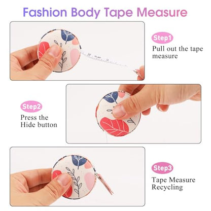 Retractable Mini Tape Measure, Auto-Retract, Premium Leather Tape Measure, Dual-Sided Ruler, Ideal for Fabric Cutting, Body Measurements, and Handicrafts (Bohemian Leaves) - color: Bohemian Leaves
