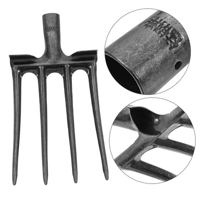 Heavy Duty Steel Pitch Fork for Gardening 4-Prong Tines Manure Rake for Digging and Loosening Soil Sturdy Farm Tool