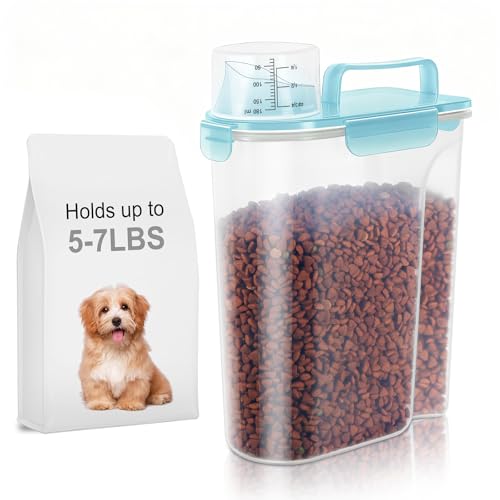 LEAWALK 5-7Lbs Cat Dog Storage Container, Portable Pet Food Containers with Upgraded Large Spout and Cup, Small Animal Kibble Dispenser for Bird Seed, Oatmeal, Rice, Flour-Clear Blue - color: Clear Blue, size: 5L-1pack