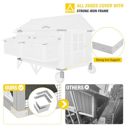 Chicken Coop Super Large Mobile Hen House with Wheels,Strong Iron Frame Outdoor Poultry Cage with Nesting Box,Duck Coop,Rabbit Cage Waterproof - size: 68.1"L x 53.9"W x 49.0"H