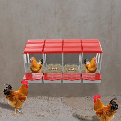 Chicken Nesting Boxes, 4 Compartment Nesting Boxes for Laying Eggs, Roll Away Nesting Box Egg Collection Tray, Wall Mount Poultry Roll Away Chicken Laying Boxes (Red) - color: 4 Compartment Nesting Boxes (Red)