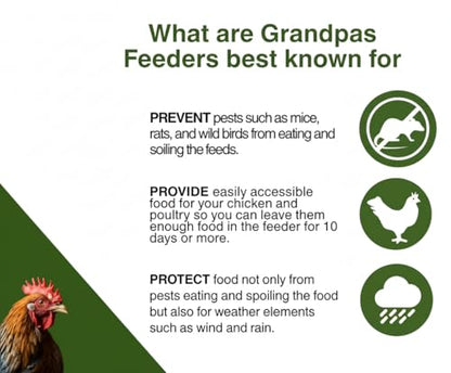 Grandpas Feeders Automatic Chicken Feeder - 20 lbs No Waste Poultry Feeder, Rat Proof & Rodent Proof Treadle Chicken Feeder, Galvanized Steel with Lid, Feeds 6 Chickens up to 10 Days - size: Standard