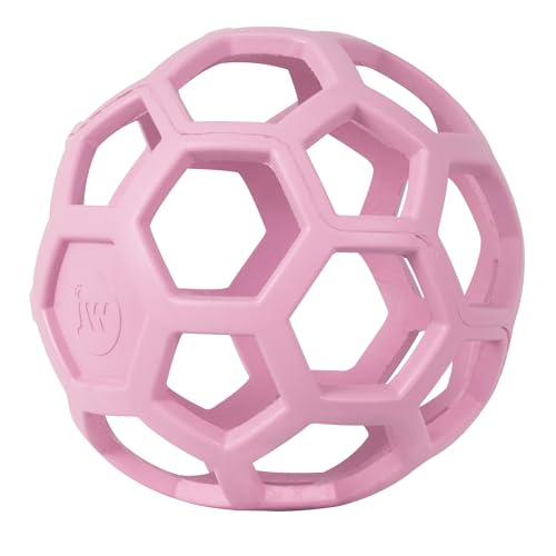 JW Pet HOL-ee Roller™, Dog Toy Puzzle Ball, Natural Rubber, Large (5.5” Inch Diameter), Pink - color: Pink, size: 5.5 Inch