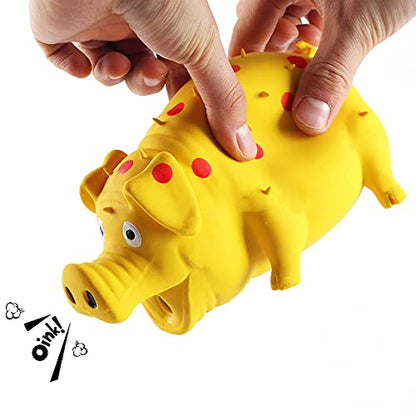 3-Pack Squeaky Pig Dog Toys - Durable Rubber Chew Toys with Oinking & Grunting Sounds for Small, Medium & Large Dogs - Interactive Latex Puppy Toy Set - color: Pink, Yellow, Blue