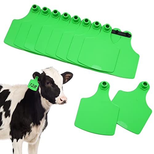 4.1” L×3”W Livestock Blank Ear Tags 100 Pieces Cattle Ear Tags Big TPU Precision Animal Identification Blank Ear Tags Animal Earring Marker Tags for Cattle Cow Swine Deer Camel Horse (Green)