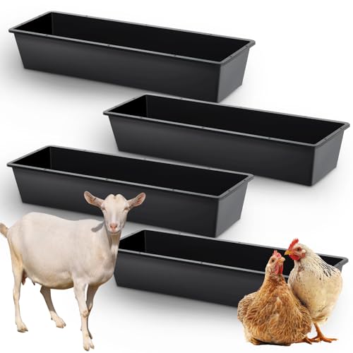 Geelin 4 Pcs 12 Gallon/48 Quart Large Capacity Livestock Water Trough 39" Long Livestock Feeding Trough for Pig Calves Sheep Horses Alpacas and Goats Farm Animal Feeding(Plastic) - color: Plastic, size: 12 Gallon/48 Quart