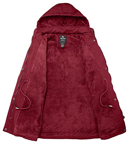 wantdo Women's Winter Coat Warm Anorak Parka Cotton Windproof Jacket with Removable Hood - color: Wine, size: X-Large