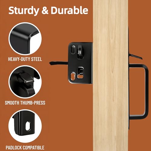 WRINGKIT Heavy Duty Thumb Latch, Self Locking Gate Latch for Wooden Fence, Double-Sided Fence Latch Hardware Kit with 9" Handle, Door Lock Latch for Vinyl Fences, Outdoor Gate, Farm, Garden