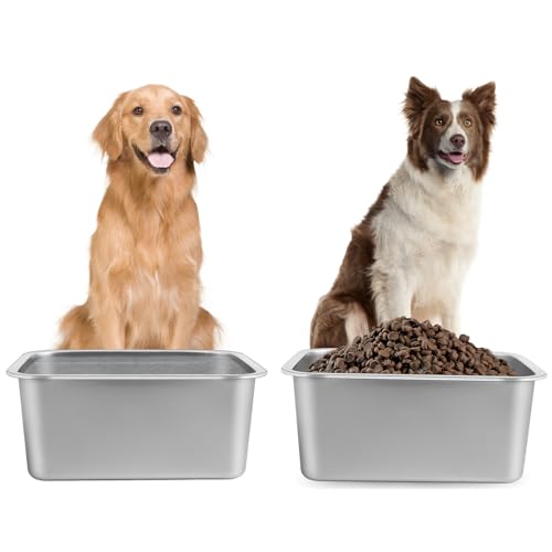 2 Gallons Large Dog Water Bowl, 2PCS Stainless Steel Metal Dog Bowls, Large Capacity Pet Food Bowl Water Dish for Indoor and Outdoor Universal for Medium to Giant Dogs 12.6''×8.7''×5.9'' - color: 2PCS(Original Color), size: 2 Gallons