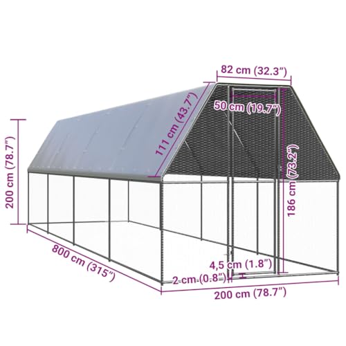 78.7" Galvanized Steel Chicken Cage, Walk-in Rustproof Coop for Small to Large Birds, Easy Assembly Backyard Enclosure - color: Silver-A, size: 78.7 x 78.7 x 78.7 in (W x L x H)