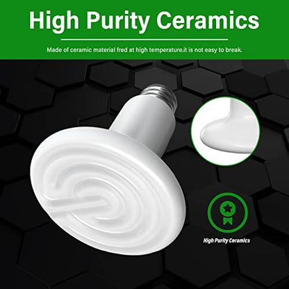 HealSmart Reptile Heat Lamp 150W Ceramic Heat Emitter, No Light Emitting Heat Bulbs for Amphibian Pet Brooder Coop Incubating Chicken, Lizard Bearded Dragon Turtle Snake Terrarium White - color: 1 Pcs (White), size: 150 Watts New