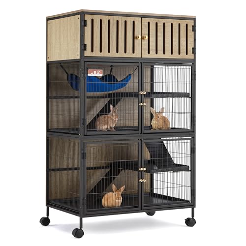 Fragess Metal Large Guinea Pig Cages 5 Levels, 50.0" H Rolling Ferret Cage with Removable Ramps & Double Door, Cage with Locker, Squirrel Cage Christmas Decoration Pet Crate Furniture - color: GREY WALNUT, size: 30.0"L x 19.5"W x 50.0"H