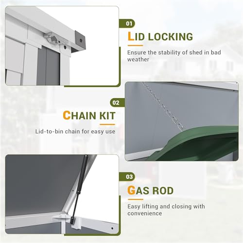 41 Cu.Ft Horizontal Outdoor Plastic Storage Shed/Box Trash Can Sheds Weatherproof Resin Shed with Floor Thickened & Gas Spring & Lockable Doors for Tools, Lawn Mower Storage（4.5 * 2.5 FT）
