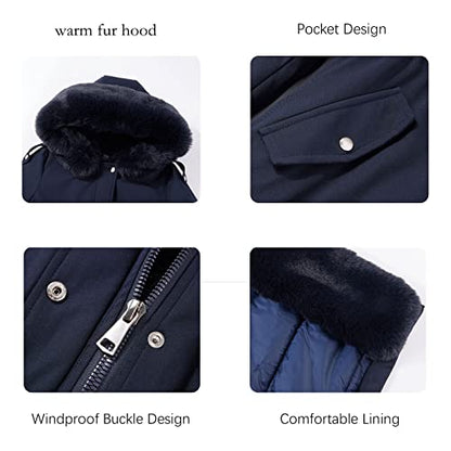 RISISSIDA Women Winter Parka Puffy Coat for Deep Cold,Thicken Puffer Jacket with Long Fur Collar Hooded,Warm Bubble Overcoat - color: Blue, size: X-Small