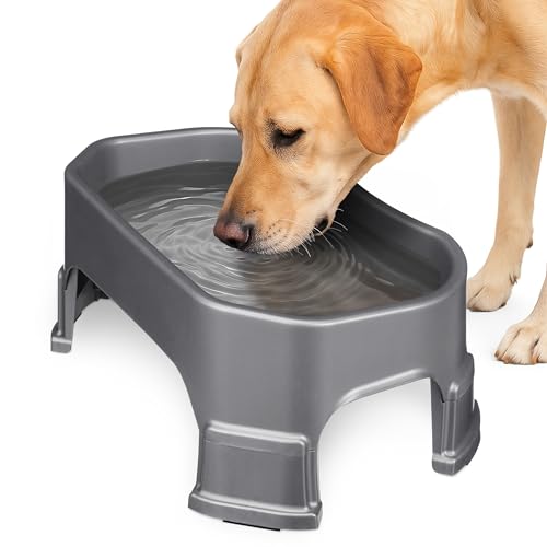 Neater Pet Brands Extra Large Water Bowl for Dogs, Elevated Outdoor Dog Water Bowl (1.25 Gallon XL Capacity), Big Trough Style Food Dish for Indoors or Outside, No Spill Large Dog Bowls, Gunmetal Grey - color: Gunmetal, size: 1.25 Gallons