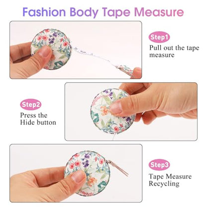 Retractable Mini Tape Measure, Auto-Retract, Premium Leather Tape Measure, Dual-Sided Ruler, Ideal for Fabric Cutting, Body Measurements, and Handicrafts (Trumpet Flowers) - color: Colorful Trumpet Flowers