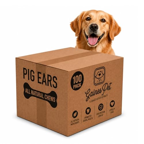 Gaines Pet Pig Ears for Dogs – 100 Pack, All-Natural Whole Ears – No Additives or Hormones, Rawhide Alternative, Supports Dental Health, Easily Digestible Treat for Small to Large Dogs - size: Pack of 100