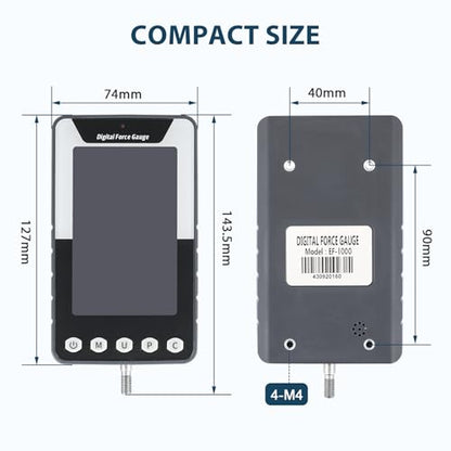 1000N Digital Force Gauge Push Pull Meter with USB Output | 3.9 Inch Large Display Multi Units N Kg Lb Calibration Certificate Included for Tension Compression Destructive Testing