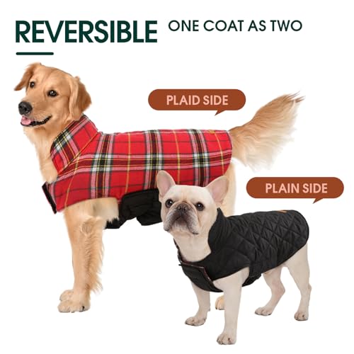 Kuoser Waterproof Dog Coat, Reversible Dog Jacket for Medium Dogs, Adjustable Durable Doggie Winter Coat Warm Puppy Cold Weather Apparel from Small to Large Breed, Bright Red M - color: Bright Red, size: Medium (Pack of 1)