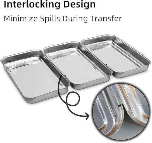 3-Piece Stainless Steel Breading Set – Interlocking Coating Trays for Chicken, Fish, Meat | Non-Slip, Dishwasher Safe, Oven Safe | Stackable Space-Saving Design for Flour, Egg (L-10.6" x 6.2") - size: 10.6" x 6.2" x 1.2"