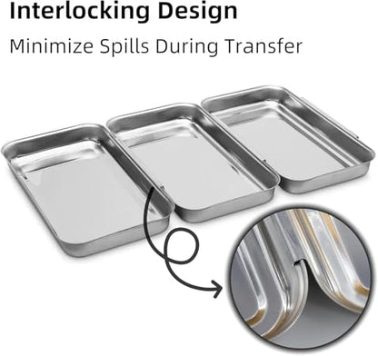 3-Piece Stainless Steel Breading Set – Interlocking Coating Trays for Chicken, Fish, Meat | Non-Slip, Dishwasher Safe, Oven Safe | Stackable Space-Saving Design for Flour, Egg (L-10.6" x 6.2") - size: 10.6" x 6.2" x 1.2"