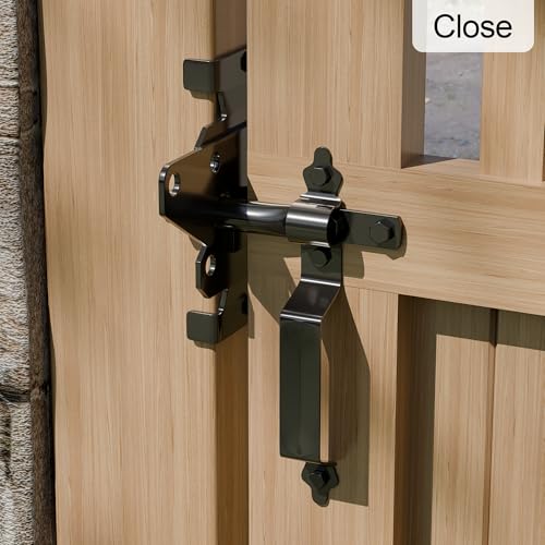 Gate Latch for Wooden Fence, Heavy Duty Self Locking Gate Latch with 9" Handle for Pool/Garden Gate Safety Latch, Gate Hardware Kit for Vinyl/Wood Fence, Black Finish (1, Black)