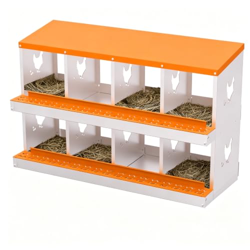 Garvee Metal Chicken Nesting Box – 8 Compartments, Roll Away Egg Laying Box, Perch & Lid, Rustproof Galvanized Steel, Vented, Easy-Clean, Without Bracket, Orange - color: Orange, size: 8 holes