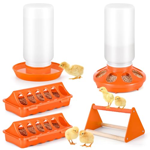 POMINEL Plastic Baby Chicken Feeder and Waterer Set (Orange) - color: Orange
