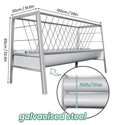 98 Gallon Large Capacity Pasture Goat Feeder, 2 in 1 Galvanized Steel Hay Feeder for Goats Sheep Horse, Easy Assembly Detachable Farm Outdoor Livestock Feeder (Galvanized Steel) - style: Galvanized Steel