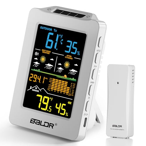 BALDR Weather Station with 1H & 12H Dual Forecast, Rechargeable USB Powered Indoor Outdoor Thermometer Wireless, Portable Outside Temperature Monitor for Home Patio (White) - color: White