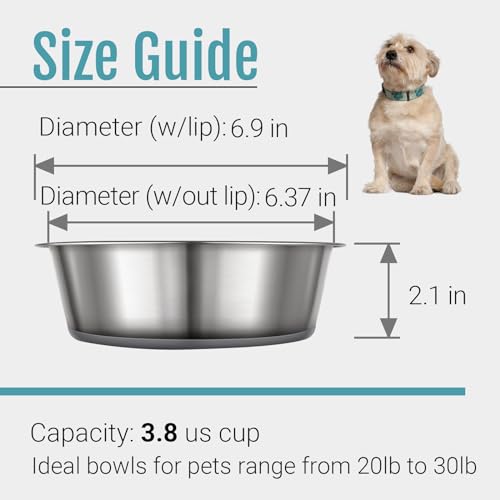 PEGGY11 Nonslip Stainless Steel Dog Bowls, 3.8 US Cup, 2 Count | No slide silicone bottom, Dishwasher safe, Easy to clean, Stackable design - size: 3.8 Cup