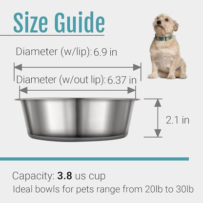 PEGGY11 Nonslip Stainless Steel Dog Bowls, 3.8 US Cup, 2 Count | No slide silicone bottom, Dishwasher safe, Easy to clean, Stackable design - size: 3.8 Cup