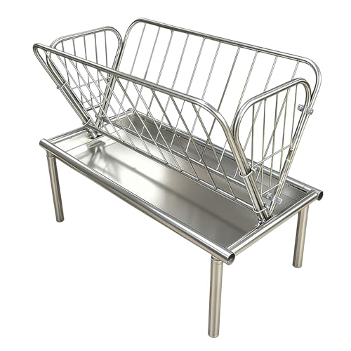 4 Ft Long Livestock Feeder, Heavy Duty Galvanized Steel Hay and Grain Two-in-One Feeder, Outdoor Pasture Feeder with 6-Inch-Deep Feed Pan for House, Sheep, Calf, Goat for Farms, 47 x 23 x38in