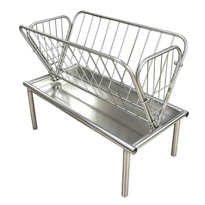 4 Ft Long Heavy Duty Galvanized Steel Livestock Feeders, 47 x 23 x 38in Pasture Feeders, Hay and Grain Two-in-One Hay Feeder with 6-Inch-Deep Feed Pan for Goat, Cow, Sheep for Farms，All Weather Feeder