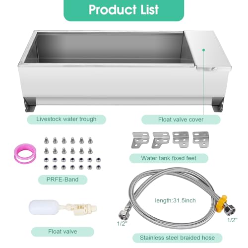 Zerone Automatic Livestock Water Dispenser, 7.5L Large Capacity Stainless Steel Self Filling Animal Drinking Water for Horse Cow Goat Pig with Valve Kit